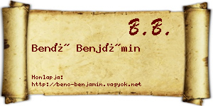 Benő Benjámin névjegykártya